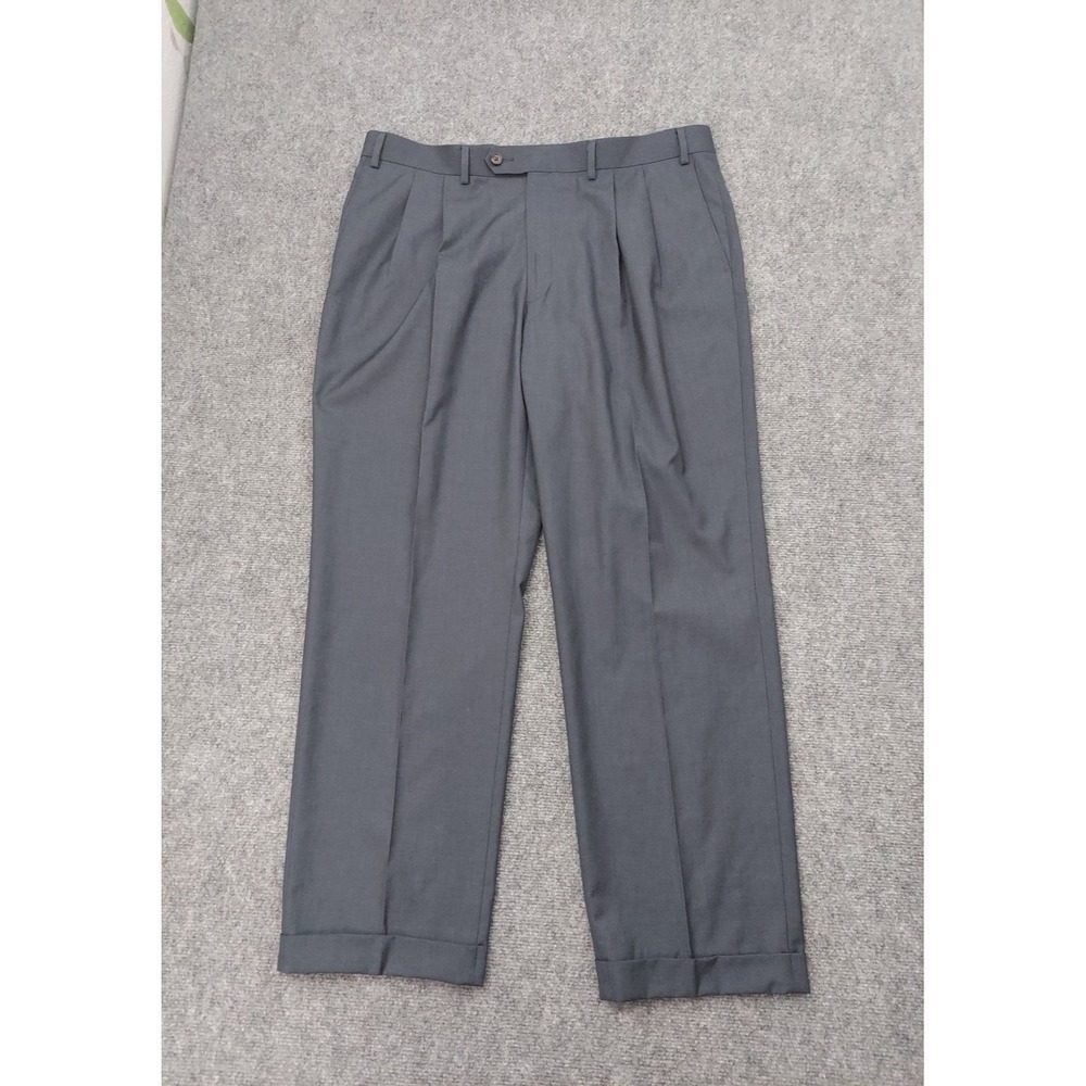 Ralph Lauren Dress Pants Mens 38x32 Blue Washable Pleated Cuffed Preppy Slacks